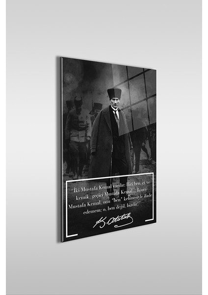 Atatürk Özel Tasarım 5 Siyah Beyaz Dikey Cam Tablo