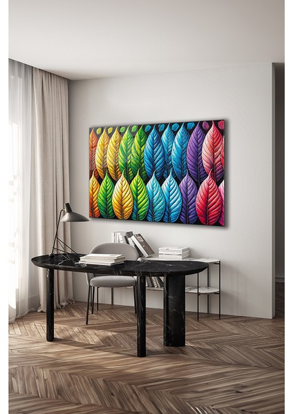 Renkli Yapraklar Yaratıcı Dekoratif Yatay Cam Tablo modelleri