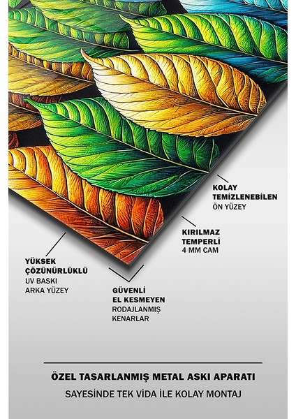 Renkli Yapraklar Yaratıcı Dekoratif Yatay Cam Tablo fırsatları