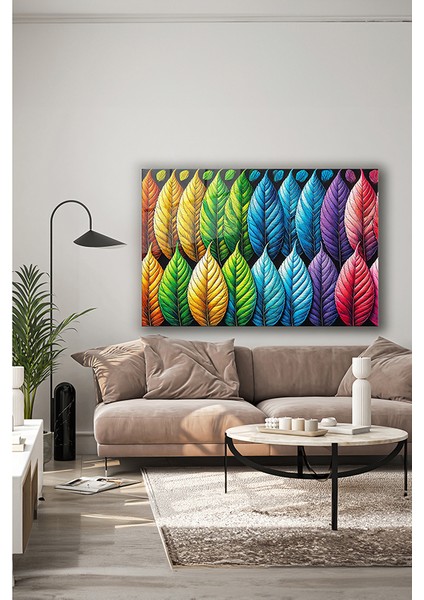 Renkli Yapraklar Yaratıcı Dekoratif Yatay Cam Tablo indirimleri