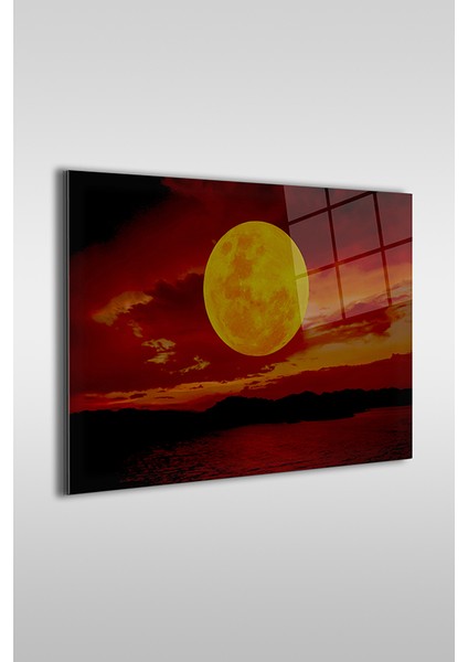 Kızıl Gecede Dolunay Dekoratif Yatay Cam Tablo fiyatları