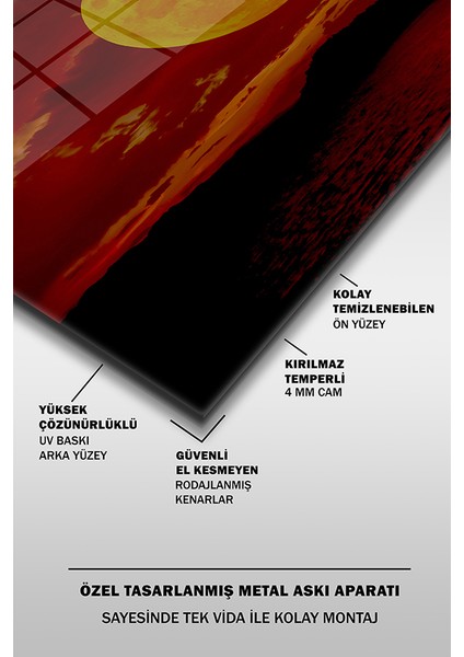 Kızıl Gecede Dolunay Dekoratif Yatay Cam Tablo fırsatları