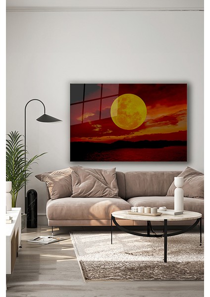 Kızıl Gecede Dolunay Dekoratif Yatay Cam Tablo indirimleri