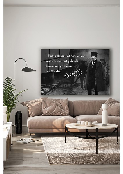Atatürk Özel Tasarım 14 Siyah Beyaz Yatay Cam Tablo modelleri