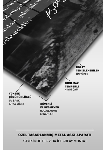 Atatürk Özel Tasarım 14 Siyah Beyaz Yatay Cam Tablo fırsatları