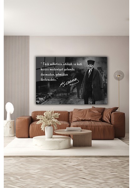 Atatürk Özel Tasarım 14 Siyah Beyaz Yatay Cam Tablo indirimleri