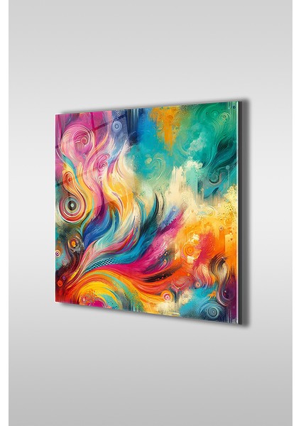 Renkli Soyut Desen Kare Cam Tablo