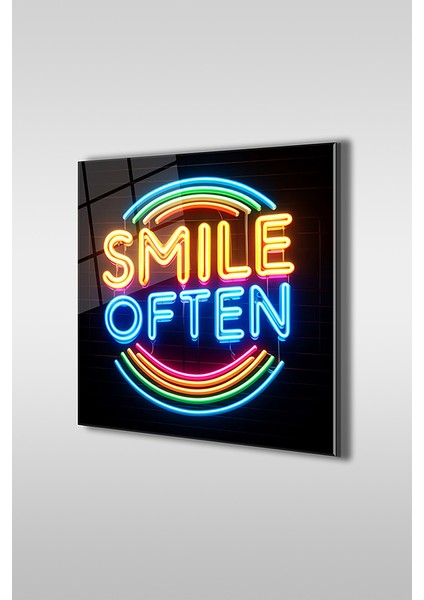 Neon Stil Slogan 3 Kare Cam Tablo