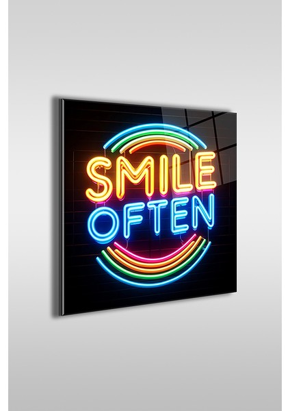 Neon Stil Slogan 3 Kare Cam Tablo fiyatları