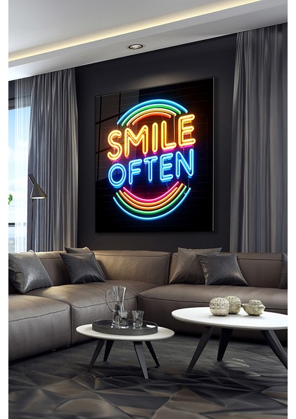 Neon Stil Slogan 3 Kare Cam Tablo modelleri