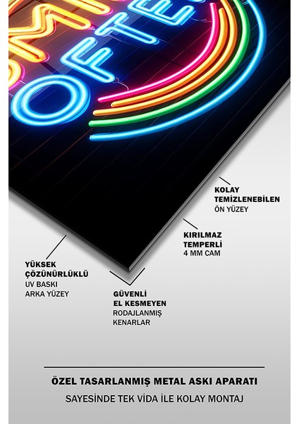 Neon Stil Slogan 3 Kare Cam Tablo fırsatları