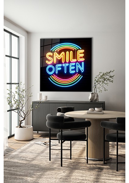 Neon Stil Slogan 3 Kare Cam Tablo indirimleri