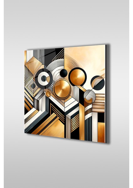 Altın Sarısı Soyut Tasarım Kare Cam Tablo