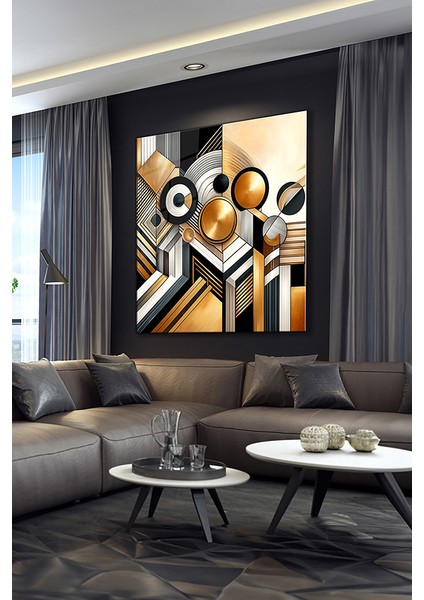 Altın Sarısı Soyut Tasarım Kare Cam Tablo modelleri