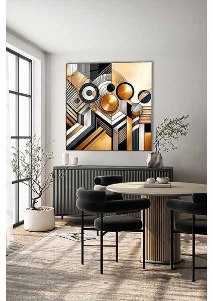 Altın Sarısı Soyut Tasarım Kare Cam Tablo indirimleri