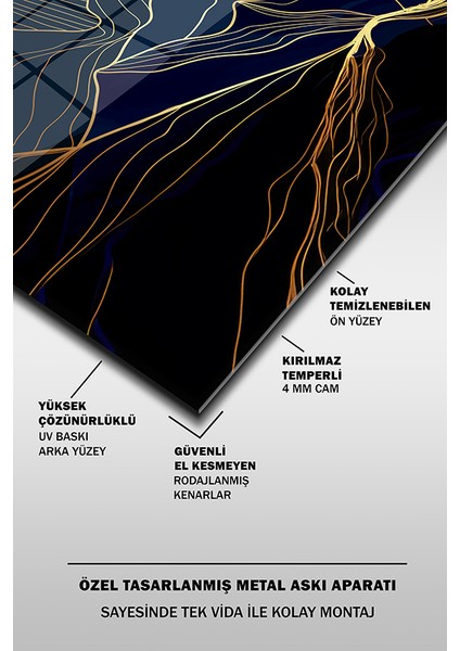 Dağ Soyut Çizim Modern Dikey Cam Tablo