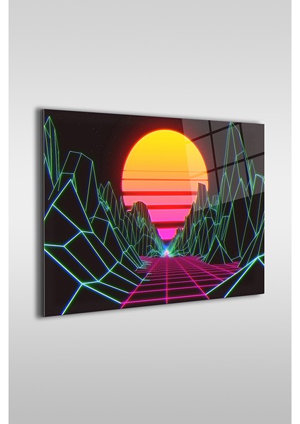 Retro Güneş Manzarası Dekoratif Yatay Cam Tablo fiyatları