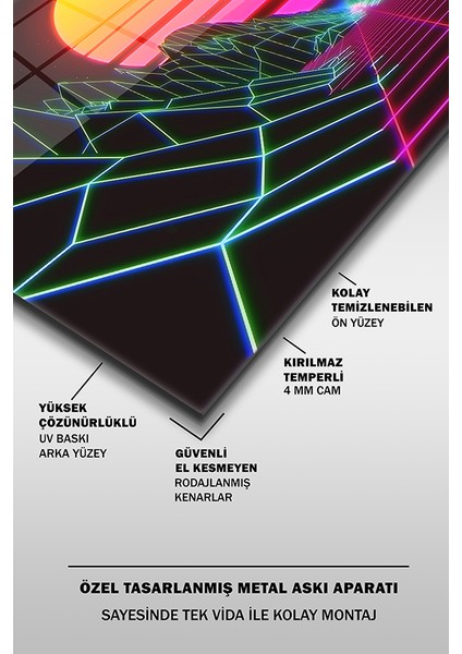 Retro Güneş Manzarası Dekoratif Yatay Cam Tablo fırsatları