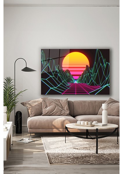Retro Güneş Manzarası Dekoratif Yatay Cam Tablo indirimleri
