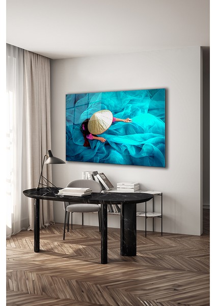 Tayvanlı Balıkçı Kız Modern Dekoratif Cam Tablo modelleri