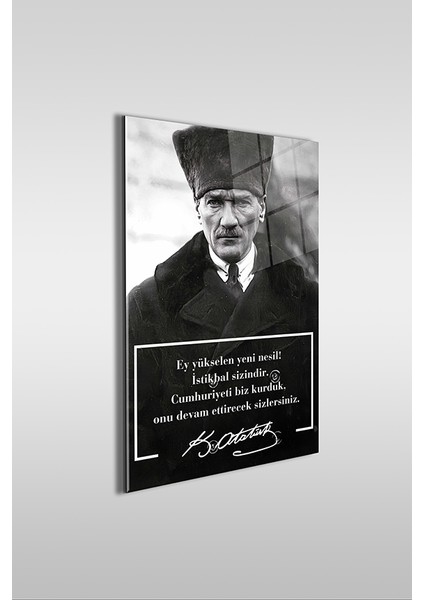 Atatürk Özel Tasarım 6 Siyah Beyaz Dikey Cam Tablo