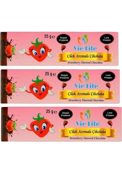 Vie Life Glutensiz Düşük Proteinli Çilek Aromalı Çikolata 25 gr