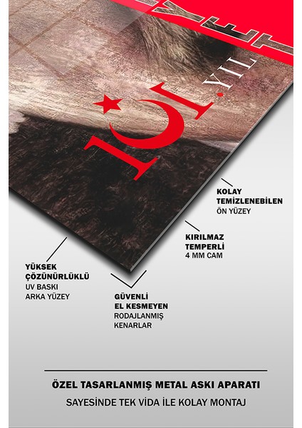 Cumhuriyet 101. Yıl Özel Tasarım 1 Dikey Cam Tablo