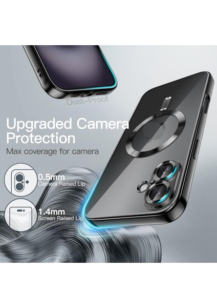 MTK Moveteck Apple iPhone 16 Kılıf Kamera Lens Tam Korumalı Magsafe Wireless Şarj Destekli Parlak Titanium Renkli Kenarlı Arkası Şeffaf