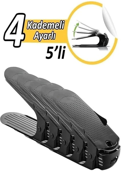 5'li Ayarlanabilir 4 Kademeli Siyah Ayakkabı Rampası Set, Plastik Malzeme