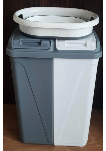 İki Bölmeli 90 Lt Çamaşır Sepeti Seti, Katlanabilir, Beyaz ve Gri Renkli indirimleri