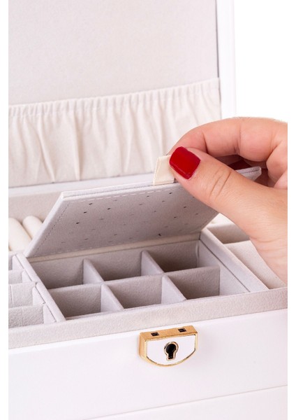 Modern 2 Çekmeceli Beyaz Takı Organizer, Düzenleyici, 13x23x10 cm, 2 Parça indirimleri