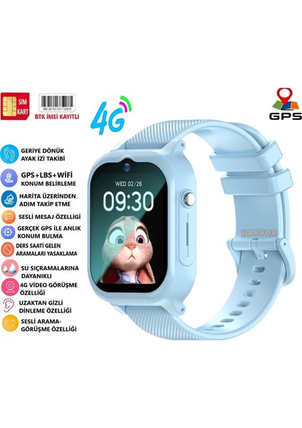 Harvox 4g Max Sim Kartlı Gps'li Çocuk Saati (2 Kordon ve Boyun Askılık Kılıfı HEDİYEİ)-(2024 Model)