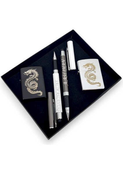 2 Isme Özel Touchpad Özellikli Tükenmez Kalem 2 Benzinli Çakmak 4 Parça Hediye Seti modelleri