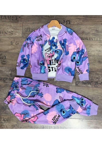 Kız Çocuk Mor Stich Kuromi Üçlü Takım