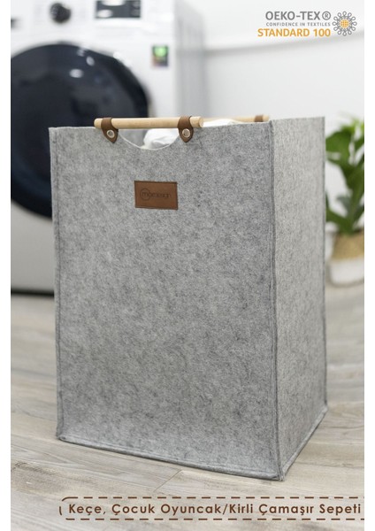 Gri Çok Amaçlı Depolama Sepeti, 50-99 L, Keçe ve Kumaş Malzeme