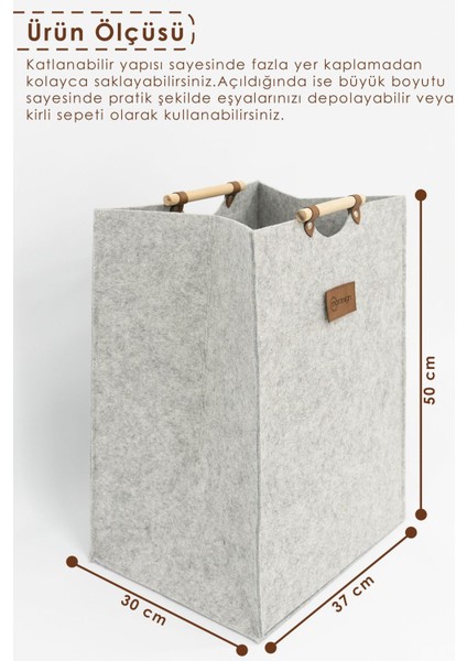Gri Çok Amaçlı Depolama Sepeti, 50-99 L, Keçe ve Kumaş Malzeme fiyatları