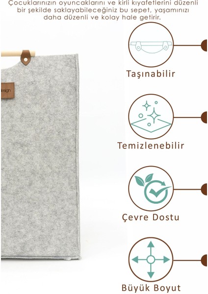 Gri Çok Amaçlı Depolama Sepeti, 50-99 L, Keçe ve Kumaş Malzeme modelleri