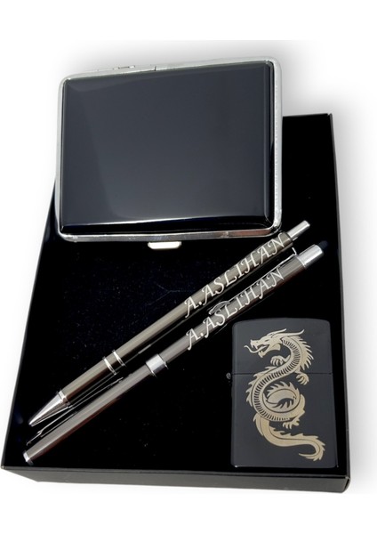 2 Touchpad Tükenmez Kalem Tabaka & Ejderha Desenli Benzinli Çakmak 3 Parça Erkek Hediye Seti fiyatları