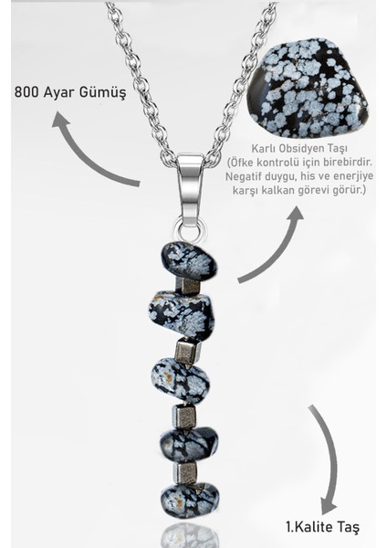 Sertifikalı Kırık Taşlı Model Karlı Obsidyen Taşı Kolye