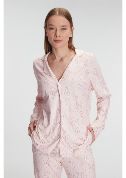 Kadın Uzun Kol Pamuklu Modal Gömlek ve Pantolon Takım Pijama TAKIMI11291