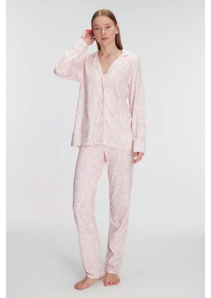 Kadın Uzun Kol Pamuklu Modal Gömlek ve Pantolon Takım Pijama TAKIMI11291