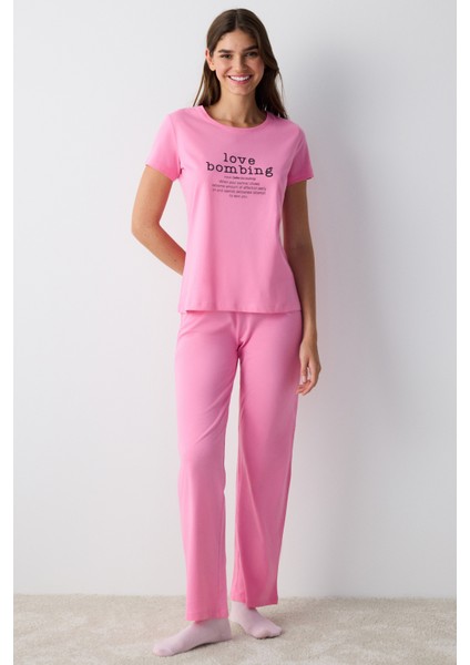 Pamuklu Love Bombing Pembe Pantolon Pijama Takımı fiyatları