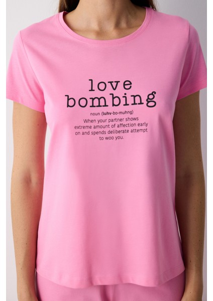 Pamuklu Love Bombing Pembe Pantolon Pijama Takımı modelleri