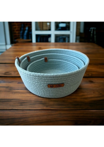 3’lü doğal hasır sepet seti, çok amaçlı, yeşil renkli, el yapımı ürün