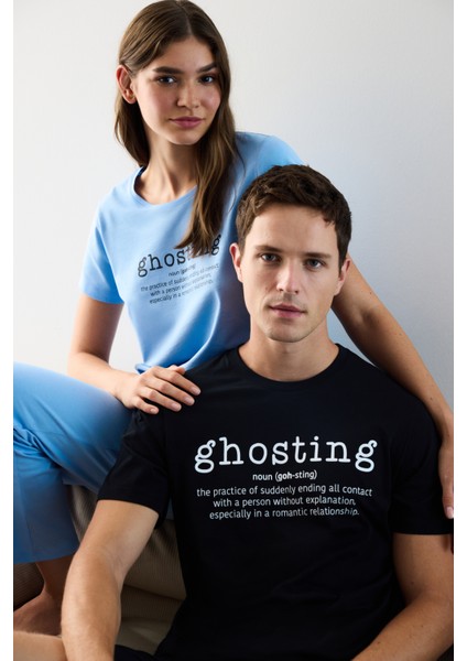 Pamuklu Ghosting Mavi Pantolon Pijama Takımı
