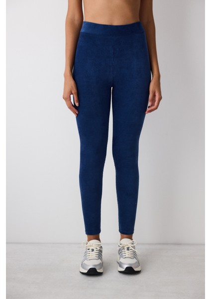 Lacivert Yüksek Bel Ribanalı Kadife Tayt fiyatları
