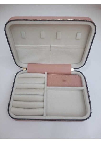 Pembe Ahşap Takı Saklama Kutusu, Seyahat ve Günlük Kullanım İçin Ideal