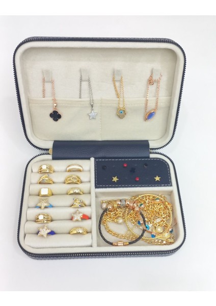 Lacivert Ahşap Takı Saklama Kutusu, Seyahat İçin Büyük Boy, Şık ve Kullanışlı fiyatları