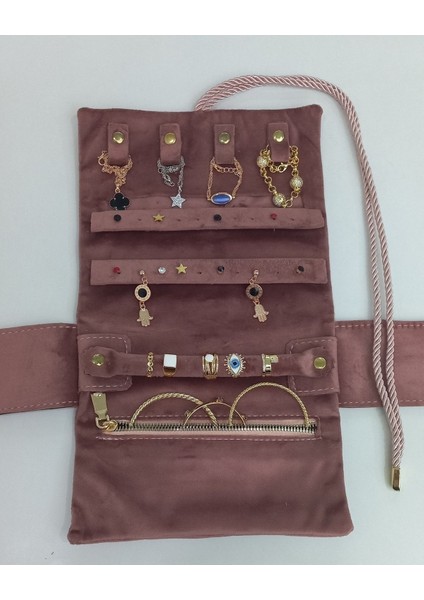 Katlanabilir Takı Çantası, Seyahat İçin, Kadife, Gül Kurusu, Pembe, Rulo Düzenleyici fiyatları