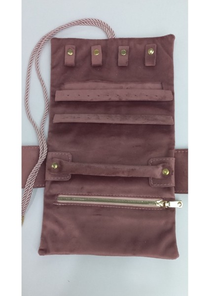 Katlanabilir Takı Çantası, Seyahat İçin, Kadife, Gül Kurusu, Pembe, Rulo Düzenleyici indirimleri